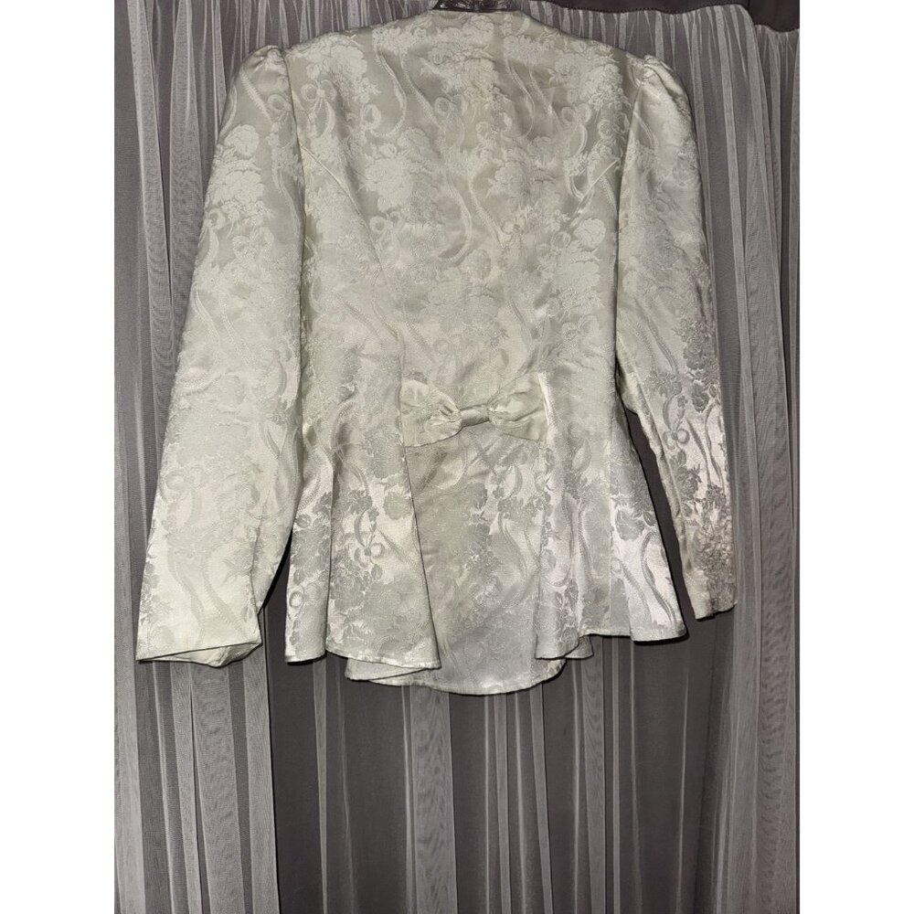 Jessica McClintock White Satin Brocade Womens Jacket With Embroidered Lace Detai - Picture 8 of 10